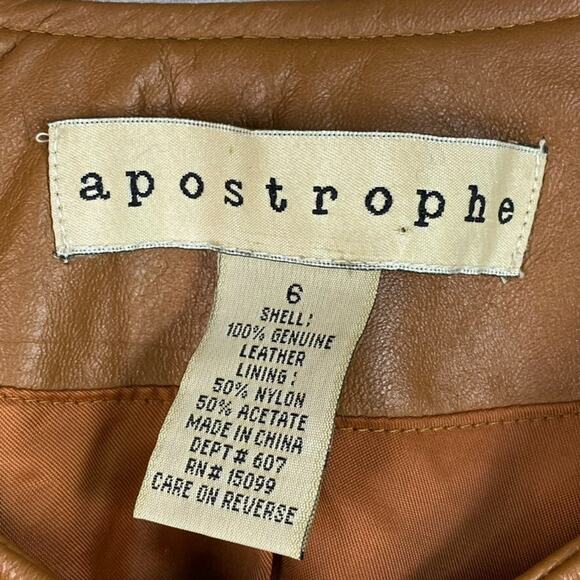 Apostrophe Womens Leather Bomber Jacket Size 6 Small Full Zip Motorcycle Edgy - Picture 7 of 15